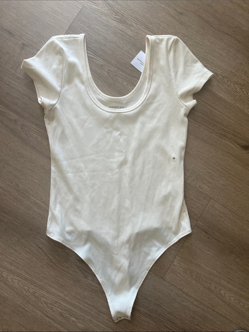 American Eagle Cream Ribbed Scoop Neck Tank Bodysuit
